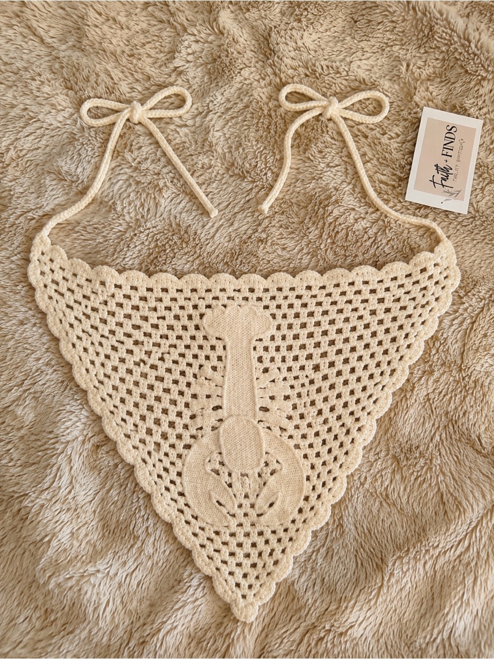 American Eagle Outfitters Cream Crochet Triangle Bandana